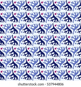 Seamless abstract winter pattern with natural motifs. Hand drawn vector illustration