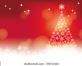 Seamless abstract winter red background with Christmas tree and snowflakes, vector illustration.