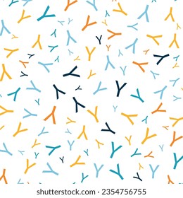 Nahtlose abstrakte Y-Buchstaben, vektorgeometrisches Muster. Farbige Buchstaben auf weißem Hintergrund. Zufällige Reihenfolge. Geschenkpapier, Stoff, Plakat. Bettwäsche und Inneneinrichtung. Thema Schule und Lernen.