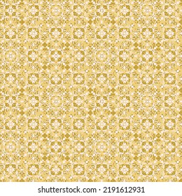 Seamless abstract yellow background pattern with red guilloche ornament isolated on white (transparent) background.