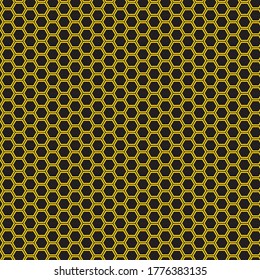 Seamless abstract yellow honeycomb pattern wallpaper art against a black background. Retro modern graphic design with simple tiled colored shapes in a grid layout.