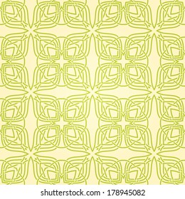 Seamless abstract yellow pattern with green lines. Vector illustration
