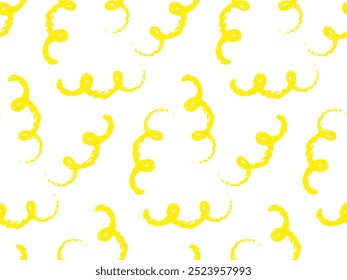 Seamless abstract yellow spiral pattern. Brush curly lines background. Pencil or pen squiggles ornament. Scribble brush strokes vector pattern. Hand drawn marker scribbles, curved lines, sketches