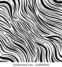 Fondo del patrón de piel de cebra abstracto sin foco. Diseño decorativo con pintura creativa a mano alzada. Elemento caótico de textura.Ilustración vectorial.