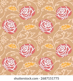 seamless abstracted vector flower pattern on brown background