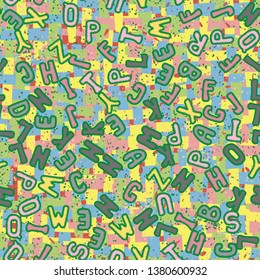 Seamless abstraction of hand-drawn letters with colorful background.