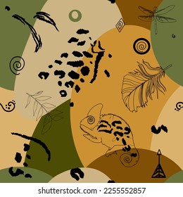 Seamless abstraction illustration. Tiger cheetah texture with African style abstraction for printing packaging, cards, designers, clothes, interior, icon, logo