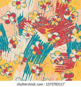 Seamless abstraction from motley blots hand-drawn, with colorful background.