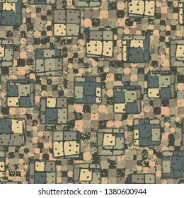 Seamless abstraction of motley sewn patches hand-drawn, with a colorful background.