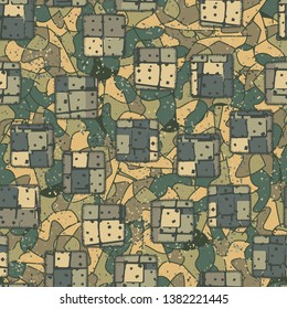 Seamless abstraction of motley sewn patches hand-drawn, with a colorful background.