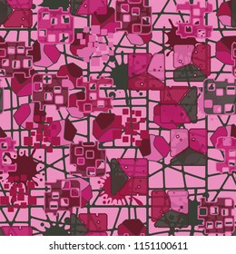 Seamless abstraction on the background of a grid of squares drawn with oblique lines.