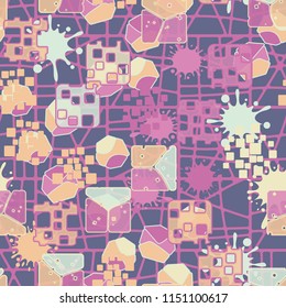 Seamless abstraction on the background of a grid of squares drawn with oblique lines.