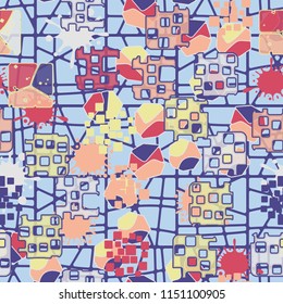 Seamless abstraction on the background of a grid of squares drawn with oblique lines.