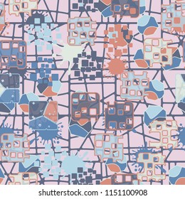 Seamless abstraction on the background of a grid of squares drawn with oblique lines.