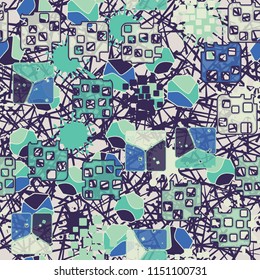 Seamless abstraction on the background of a pattern of chaotic lines.