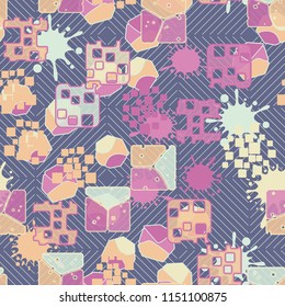 Seamless abstraction on a background of squares consisting of thin diagonal lines.