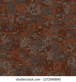 Seamless abstraction from square brick walls drawn by hand, with a colorful background.