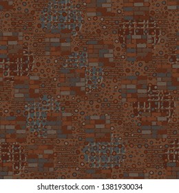 Seamless abstraction from square brick walls drawn by hand, with a colorful background.