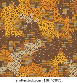 Seamless abstraction from square brick walls drawn by hand, with a colorful background.