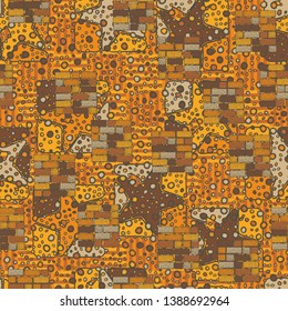 Seamless abstraction from square brick walls drawn by hand, with a colorful background.