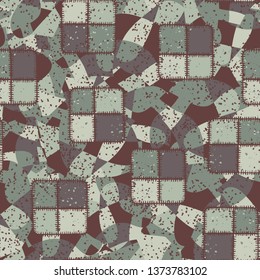 Seamless abstraction of square checkered patches hand-drawn, with a colorful background.