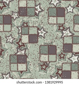 Seamless abstraction of square checkered patches hand-drawn, with a colorful background.