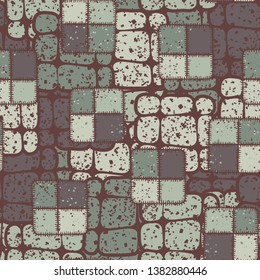 Seamless abstraction of square checkered patches hand-drawn, with a colorful background.