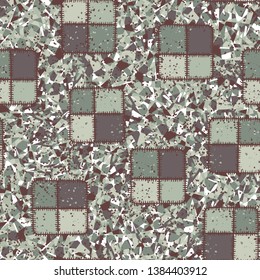 Seamless abstraction of square checkered patches hand-drawn, with a colorful background.