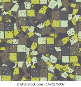 Seamless abstraction of square checkered patches hand-drawn, with a colorful background.