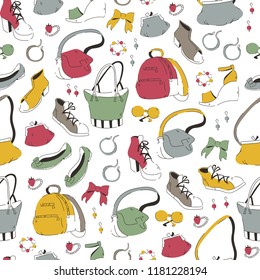 Seamless Accessories Pattern on White Background. 