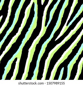 Seamless Acid Green And Lime Zebra Pattern 80s 90s Style.Fashionable Colorful Exotic Animal Print For Clothing,textile,decoration.Vector