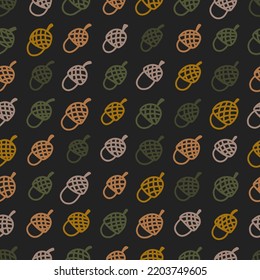 Seamless acorns pattern. Abstract background with hand drawn doodle shapes.