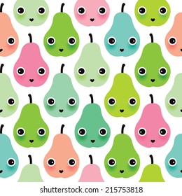Seamless adorable kids pear illustration fruit background pattern in vector