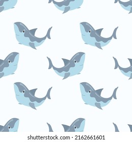 Patrón de dibujos animados de tiburones adorables sin foco