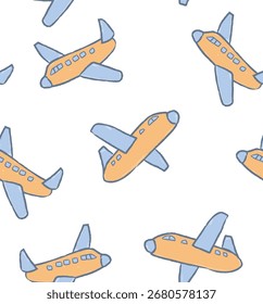 Padrão contínuo do avião, fundo branco desenhado à mão.
