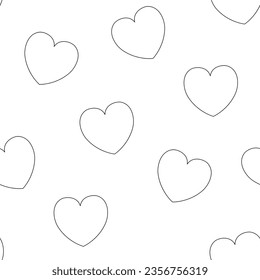 Patrón estético sin foco con corazones cortos. Elemento de diseño simple romántico.  Ilustración del contorno vectorial. Página Libro de Coloración