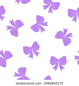 Seamless aesthetic pattern with purple bows. Cute ribbons. Feminine romantic background for packaging, textile, fabric, wallpaper, wrapping. Vector illustration isolated on white background