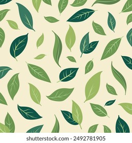 Seamless aesthetic tea leaf pattern illustration background with pastel tone color.