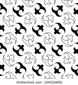 Seamless African Adinkra Pattern - black and white digital art ritual symbols and screen printing nations and tribes Akans of Ghana and Cote DIvoire.