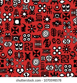 Seamless African Adinkra Pattern - digital art ritual symbols and screen printing nations and tribes Akans of Ghana and Cote DIvoire.