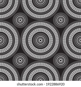 Muster für nahtlose afrikanische Designzirkel und -punkte in Stoffdruck und Stoffdruck