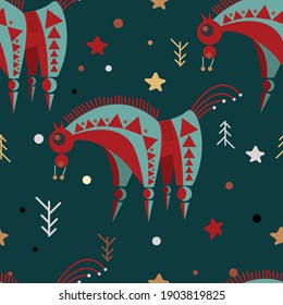 Patrón vectorial de moda africana sin mar con caballo y flor, estrella. dibujo de dibujos animados y fondo abstracto para impresión de tejidos, ilustración de vectores de dibujos animados.