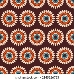 Seamless african fashion vector pattern with circles; rounded shapes; repeating circles. Bright; vibrant colors. Color oriental background.