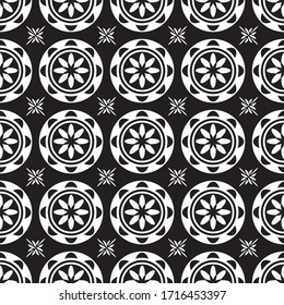 Seamless African Flower Design Pattern in black