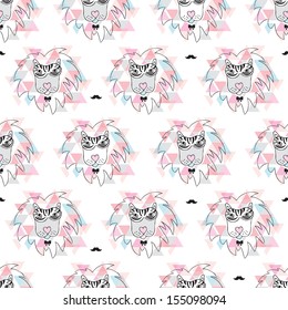 Seamless african geometric zebra lion incognito hipster illustration background pattern in vector