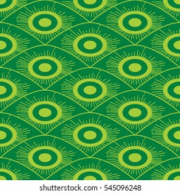 Seamless African Green Background Pattern In Art Deco Style