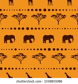 Seamless African pattern with animals. Vector illustration