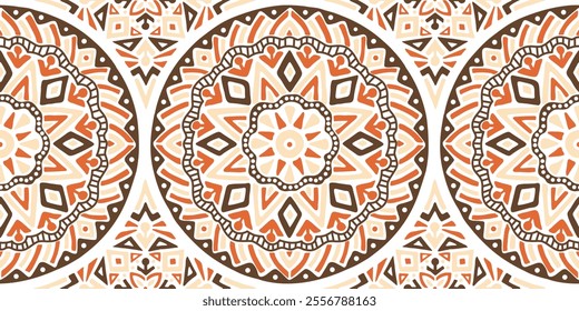 Seamless African pattern with circles and diamond shape. Savanna tribal vector ornament. Hand drawn weave ethnic carpet. Modern geo print on textile. Ancient rug design for bohemian interior