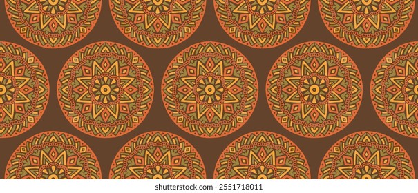 Padrão africano contínuo com círculos. Ornamento de vetor tribal de savana. Tapete de tecer desenhado à mão. Impressão geográfica moderna em têxtil. Design de tapete antigo para interior boêmio