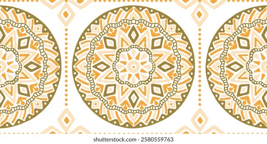 Seamless African pattern with circles. Savanna tribal vector ornament. Hand drawn weave ethnic carpet. Modern geo print on textile. Ancient rug design for bohemian interior